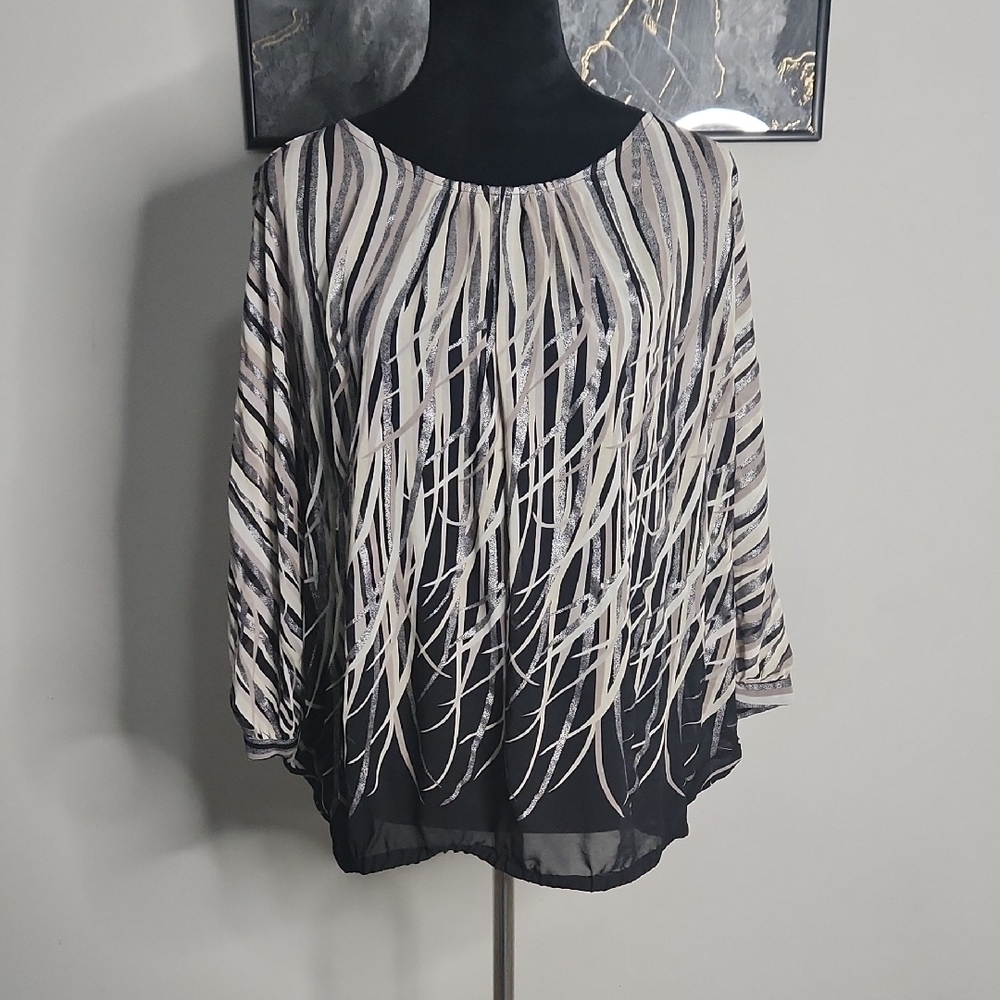 New York & Company Black and Cream Blouse